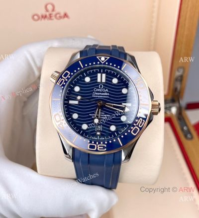 Swiss Quality Omega Diver 300m Citizen Watch Rose Gold Bezel Blue Rubber strap